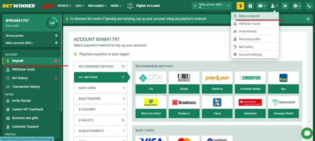 Betwinner deposit